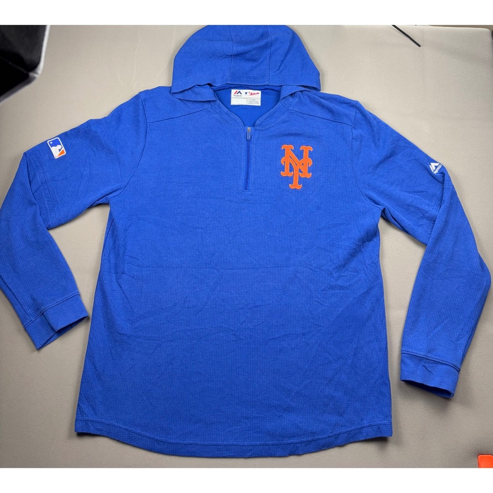 Majestic New York Mets Authentic Collection Quarter Zip Hoodie Blue Mens Large